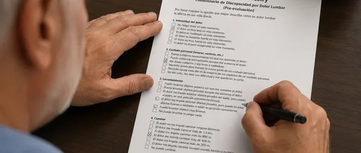 Paciente respondiendo el test prediagnóstico de columna